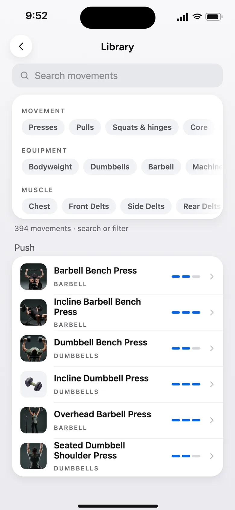 Exercise library screen